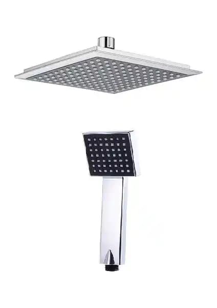 Ens Kare Tepe Duş Başlığı ve El Duşu Krom Siyah Banyo Seti Modern Tasarım ve Yüksek Performans