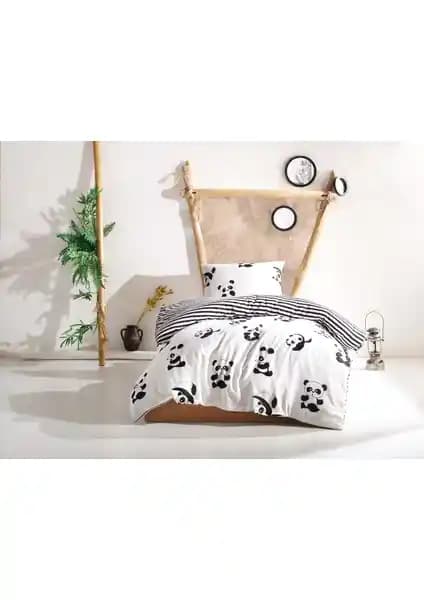 Eponj Home B&W Panda Tek Kişilik Nevresim Takımı Modern ve Şık Tasarım