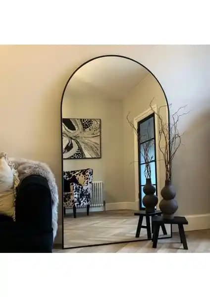 Ersan Dizayn 100X180 Siyah Metal Çerçeve Oval Ayaklı Boy Aynası - Modern ve Dayanıklı Tasarım