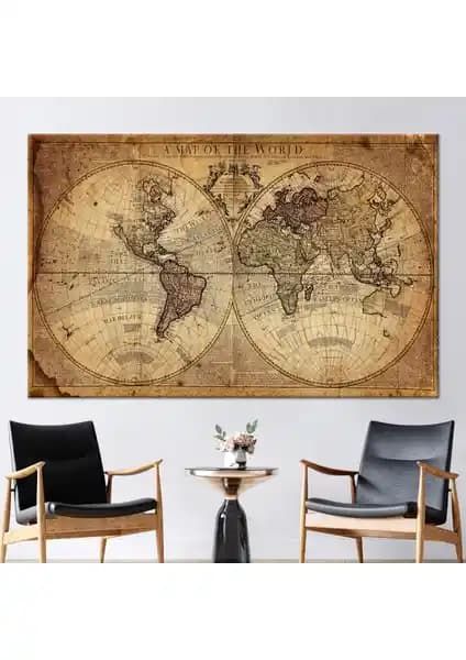 Eski Dünya Haritası Temalı Kanvas Tablo ile Dekorasyonda Şıklık ve Dayanıklılık