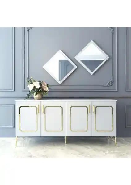 ESMOPA MOBİLYA Elite Gold Beyaz Konsol Modern ve Şık Tasarımıyla Dekorasyonunuza Zarif Dokunuşlar Ekler