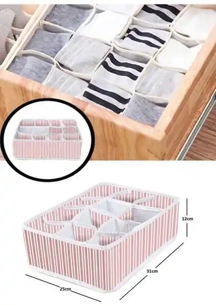 Esti 12 Bölmeli Pembe Çizgili Çekmece İçi Düzenleyici: Pratik ve Şık Ev Düzenleme Çözümü