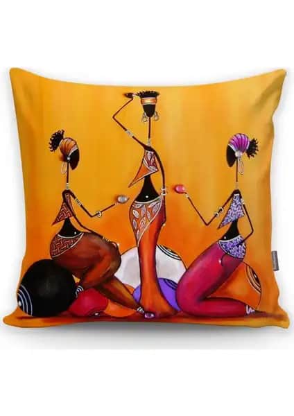 Etnik Afrika Figürlü Dijital Baskılı Yastık Kırlent Kılıfı Ev Dekorasyonunda Şıklık ve Canlılık