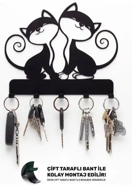 Evay Metal Dekoratif Kedi Desenli Anahtarlık Askısı ile Ev ve Ofis Dekorasyonunuza Şıklık Katın