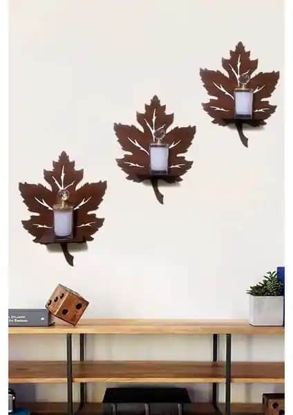 Evde Uygun Fiyatlı Modern Ahşap Duvar Dekoru ve Mumluk Seti