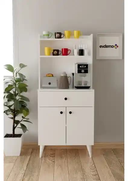 EVDEMO Biga Beyaz Çok Amaçlı Kahve Köşesi Dolabı Modern ve Dayanıklı Tasarım Özellikleri