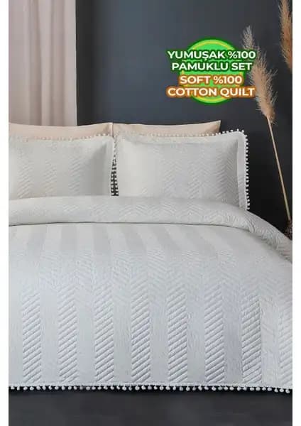 Evlen Home Collection Ponponlu %100 Pamuk Tek Kişilik Günlük Yatak Örtüsü ve Yastık Kılıfı Takımı