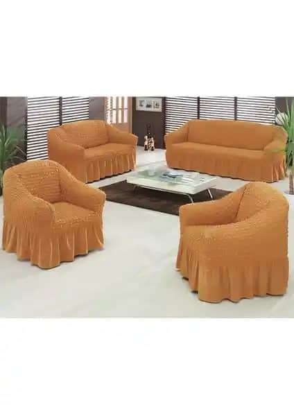 Evory Home Bürümcük Standart Koltuk Örtüsü Takımı Koyu Hardal 3+2+1+1 Şekli ile Modern Dekorasyon