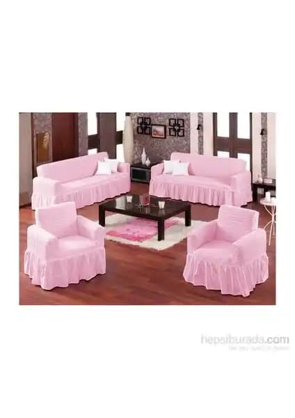 Evory Home Bürümcük Standart Koltuk Örtüsü Takımı Pembe 3+2+1+1 Şık ve Fonksiyonel Tasarım