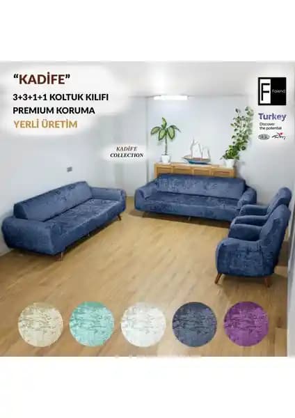 Faiend Kadife Lastikli Kanepe Örtüsü 3+3+1+1 Ölçülerle Şık ve Koruyucu Tasarım