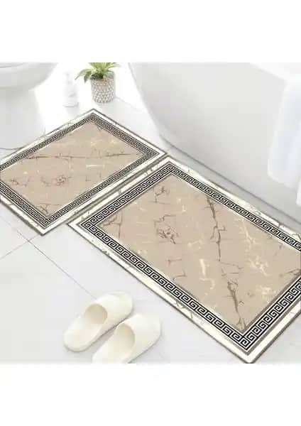 Faiend Yıkanabilir Dijital Baskılı Banyo Paspası Seti Kaymaz Tabanlı ve Estetik Tasarım