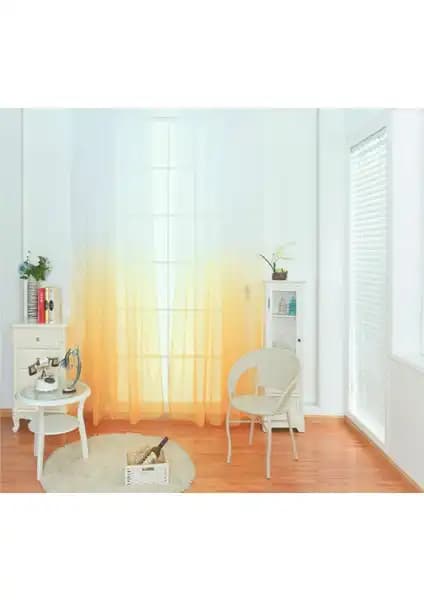 Farbateks Kavuniçi Sarı Tül Degrade Geçişli Çift Kat Perde Modern Ev Dekorasyonu İçin