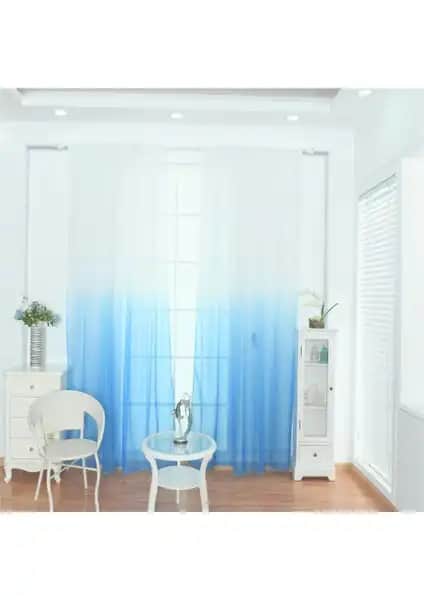Farbateks Mavi Renk Geçişli Tül Degrade Perde Modern ve Şık Ev Dekorasyonu İçin