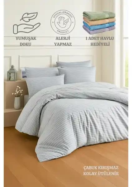 Formeya Çizgili Lastikli Çarşaflı Çift Kişilik Nevresim Takımı - Estetik ve Konfor Sağlayan Tasarım