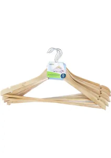 Gerok 6'lı Naturel Ahşap Elbise Askısı: Dayanıklı ve Estetik Çözüm