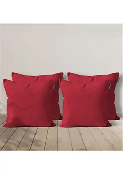 Goccia 4'lü Kadife Dokulu Kırlent Kılıfı Kırmızı Şık ve Dayanıklı Dekorasyon Parçası