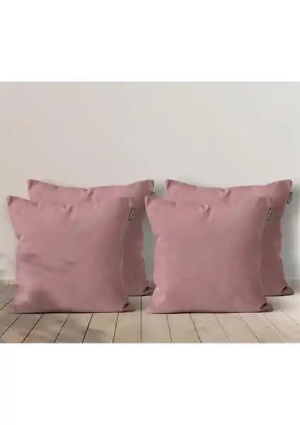 Goccia 4'lü Kadife Dokulu Pembe Kırlent Kılıfı Şık ve Dayanıklı Ev Dekorasyonu