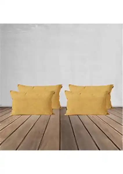 Goccia 4'lü Kadife Dokulu Sarı Kırlent Kılıfı Modern ve Dayanıklı Ev Dekorasyonu İçin