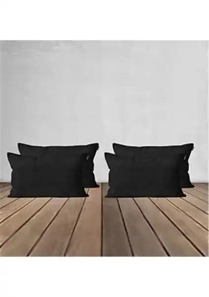 Goccia 4'lü Kadife Dokulu Siyah Kırlent Kılıfı Şık ve Dayanıklı Ev Dekorasyonu Aksesuarı