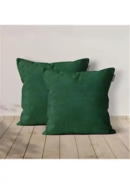 Goccia Goccıa Kadife Dokulu Yeşil Kırlent Kılıfı Çiftli Set Modern Dekorasyon İçin