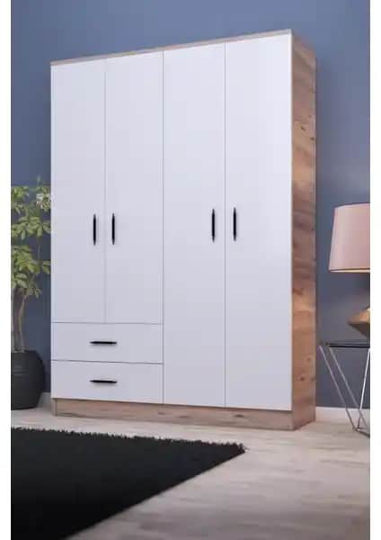 Gubimo Abete 4 Kapılı 2 Çekmeceli Gardırop Modern ve Fonksiyonel Depolama Çözümü