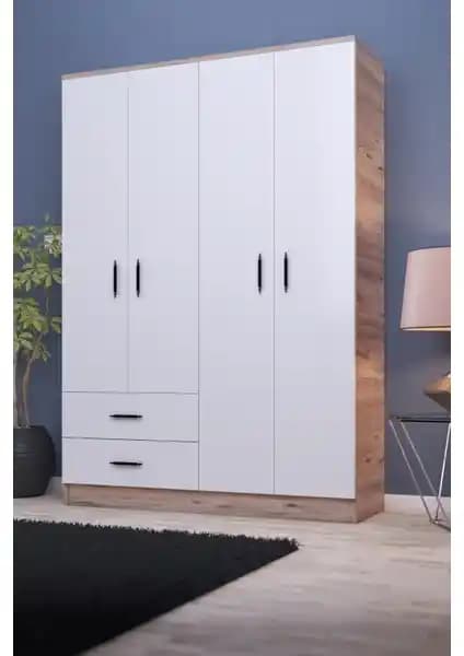 Gubimo Abete 4 Kapılı 2 Çekmeceli Gardırop Modern ve Fonksiyonel Depolama Çözümü