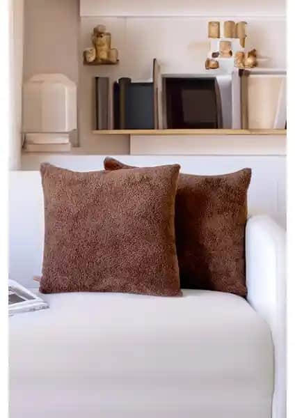 Hamur Markası Türkiye Üretimi Hamur Iskandinav Bohem 2'li Teddy Puffy Kırlent Kılıfı Kahve