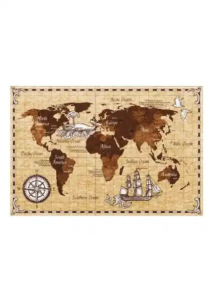 Hayat Poster Antik Dünya Haritası Retro ve Vintage Tarzda Dekoratif Duvar Sanatı