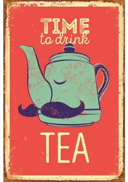 Hayat Poster Çay Zamanı Retro Vintage Ahşap Poster Ev ve Ofis Dekorasyonu İçin