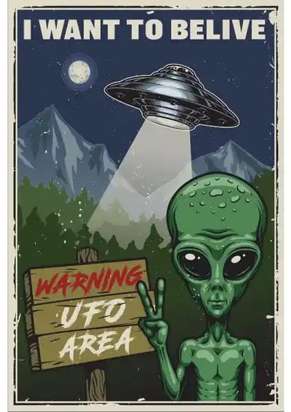 Hayat Poster Dikkat Uzaylı Retro Vintage Ahşap Poster Dekorasyon İçin Uygun Bir Seçenektir