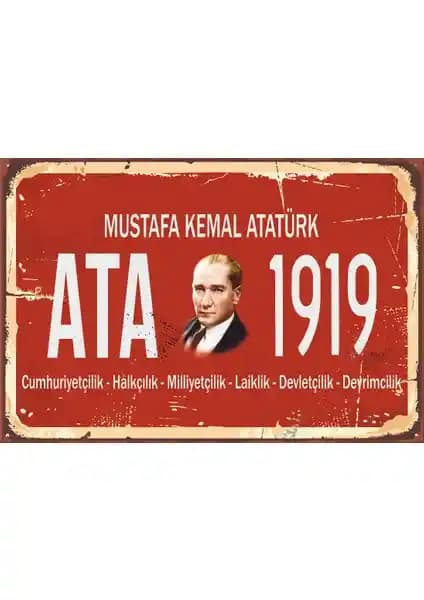 Hayat Poster Mustafa Kemal Atatürk Retro Ahşap Dekoratif Poster 20x30 cm