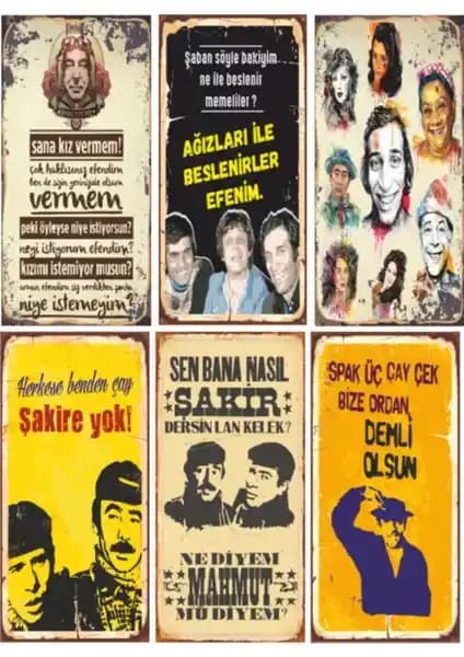 Hayat Poster Yeşilçam Retro Ahşap Poster Seti 6'lı Vintage Dekorasyon Ürünü