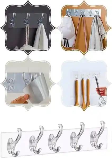 Hb Life Silikonlu 5'li Kapı ve Duvar Askısı Güçlü Yapışkanlı Dayanıklı Tasarım