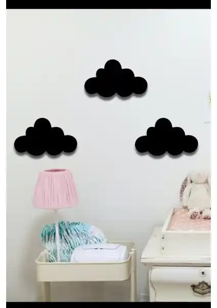 Hellove Bulut 3'lü Ahşap Duvar Dekoru Çocuk Odası Süsü Modern Tasarım