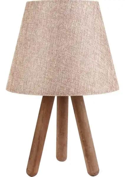 Hepsi Home Luce Üç Ayaklı Ahşap Abajur Gülkurusu Renk ile Şık ve Fonksiyonel Tasarım