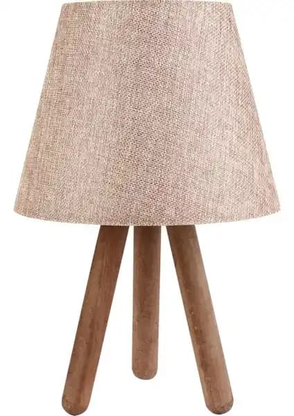 Hepsi Home Luce Üç Ayaklı Ahşap Abajur Gülkurusu Renk ile Şık ve Fonksiyonel Tasarım