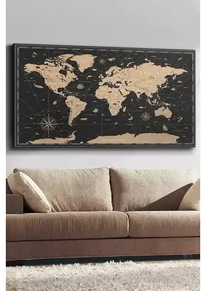 İdora Vintage Dünya Haritası Kanvas Tablo: Şık ve Dayanıklı Dekorasyon Parçası