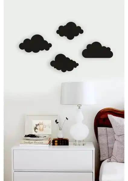 İkbal Market 4’lü Bulut Dekoratif Ahşap Duvar Tablosu Modern İç Mekan Dekorasyonu İçin