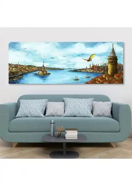 İstanbul Eski Manzarası ve Hezarfen Ahmed Celebi Temalı Modern Kanvas Tablo