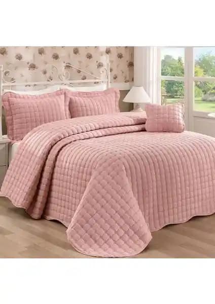 Kadınca Dükkan Pudra Renkli Çift Kişilik Zen Yatak Örtüsü ve Yastık Kılıf Seti