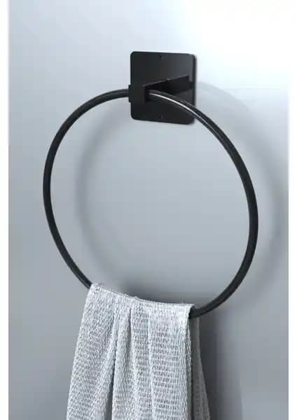 Karteya Siyah Yapışkanlı Yuvarlak Havluluk: Modern ve Pratik Banyo ile Mutfak Aksesuarı