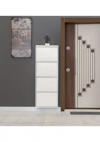 Kaser Beyaz 4'lü Metal Ayakkabılık Modern ve Dayanıklı Depolama Çözümü