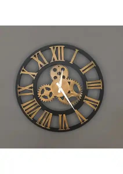 Kayra Tasarım Ahşap Duvar Saati Antik Gold Roma 50 Cm Modern Dekorasyon İçin