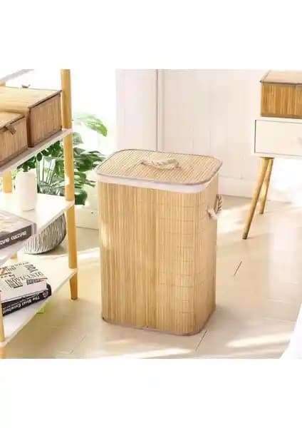 Kitchen Pembelia Hasır Kare Katlanabilir Kirli Çamaşır Sepeti Ev Dekorasyonuna Şık ve İşlevsel Bir Katkı