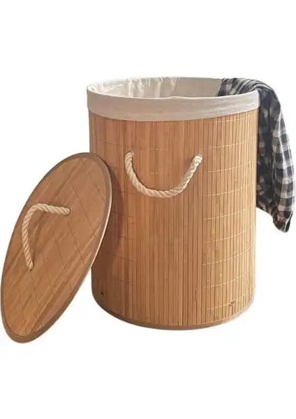 Kitchen Pembelia Hasır Yuvarlak Kirli Çamaşır Sepeti Estetik ve Fonksiyonel Tasarım Özellikleri