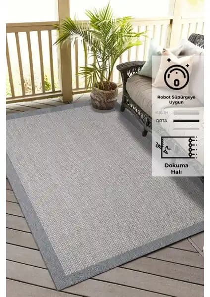 Konfor Sisalux 3092 Gri Jüt Tabanlı Modern Dokuma Kilim Halı 100x200 cm