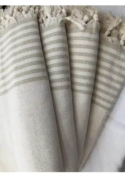 Krem Zemin Vizon Çizgili Koltuk Örtüsü Takımı 3+3+1+1 Modern ve Dayanıklı Tasarım