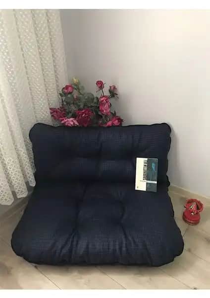 Lavinia Puf Lacivert Ekose Desenli Petek Önü Palet Yer Minderi Takımı