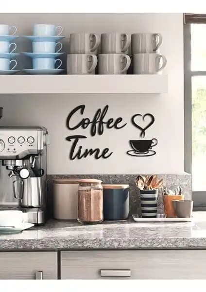 Leylaser 3mm Siyah MDF Coffee Time Yazısı Modern ve Şık Dekorasyon İçin Uygun