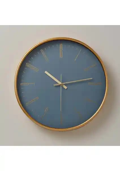 Linens Albert 29,5 cm Mavi-Gold Modern Duvar Saati Dekoratif ve Şık Tasarım